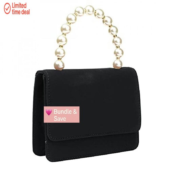 Velvet Evening Bag with Pearl Handle, Detachable Chain, Crossbody Clutch - Picture 2 of 7